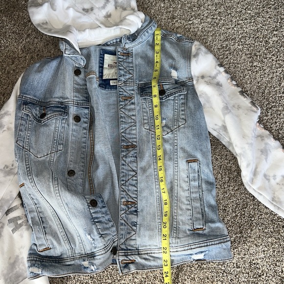 Hollister Denim Hoodie Jacket S Fleece Long Sleeves Hood Trucker California - Picture 5 of 7